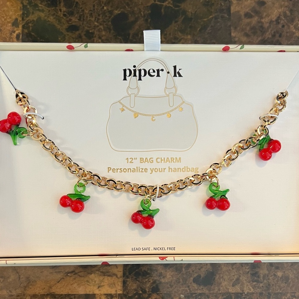 Piper K Gold Cherry Bag Charm NIB - Picture 2 of 5